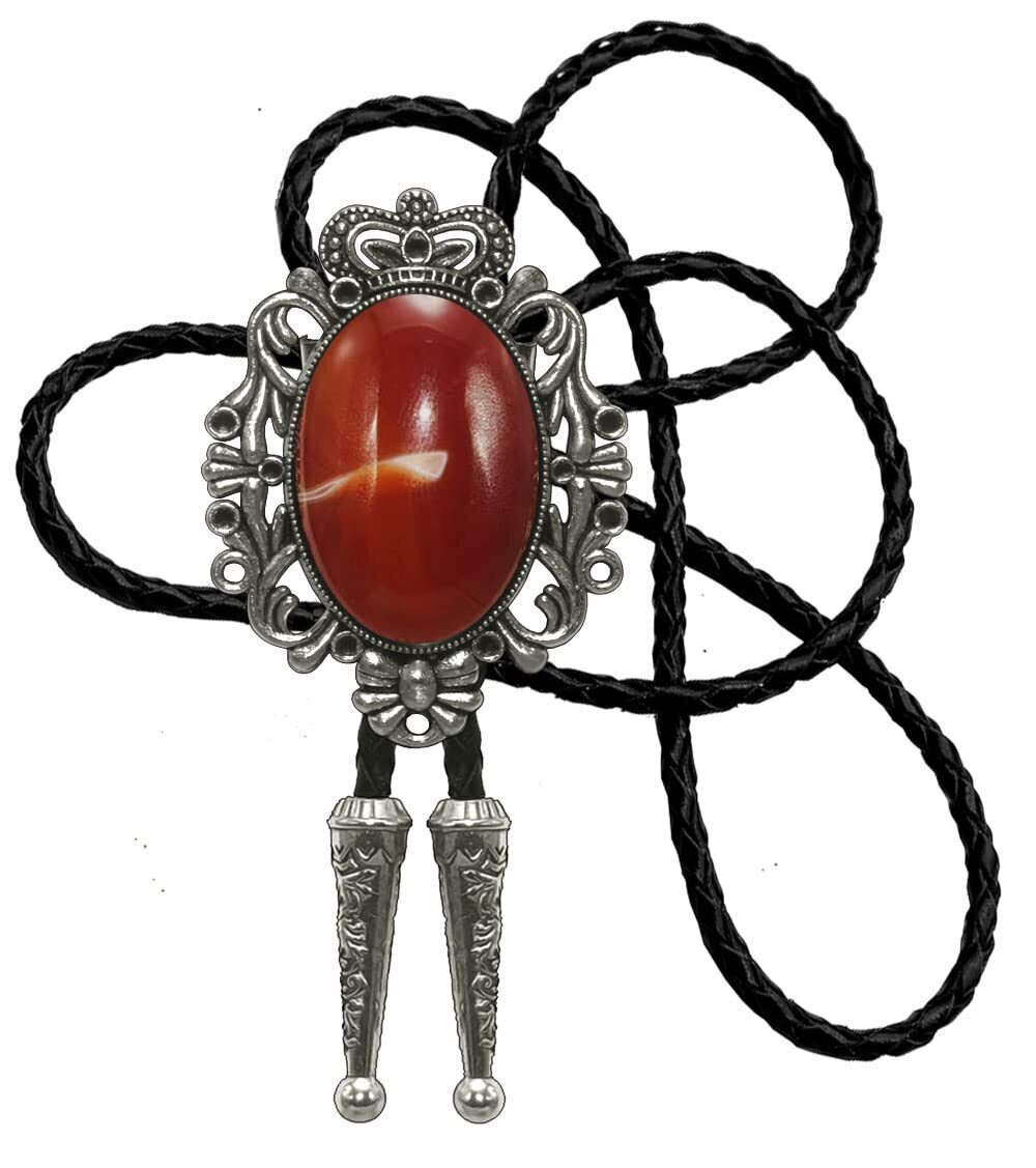 7235 Bolo Tie Natural Colors Stone Western Celtic Style Genuine and Cowhide